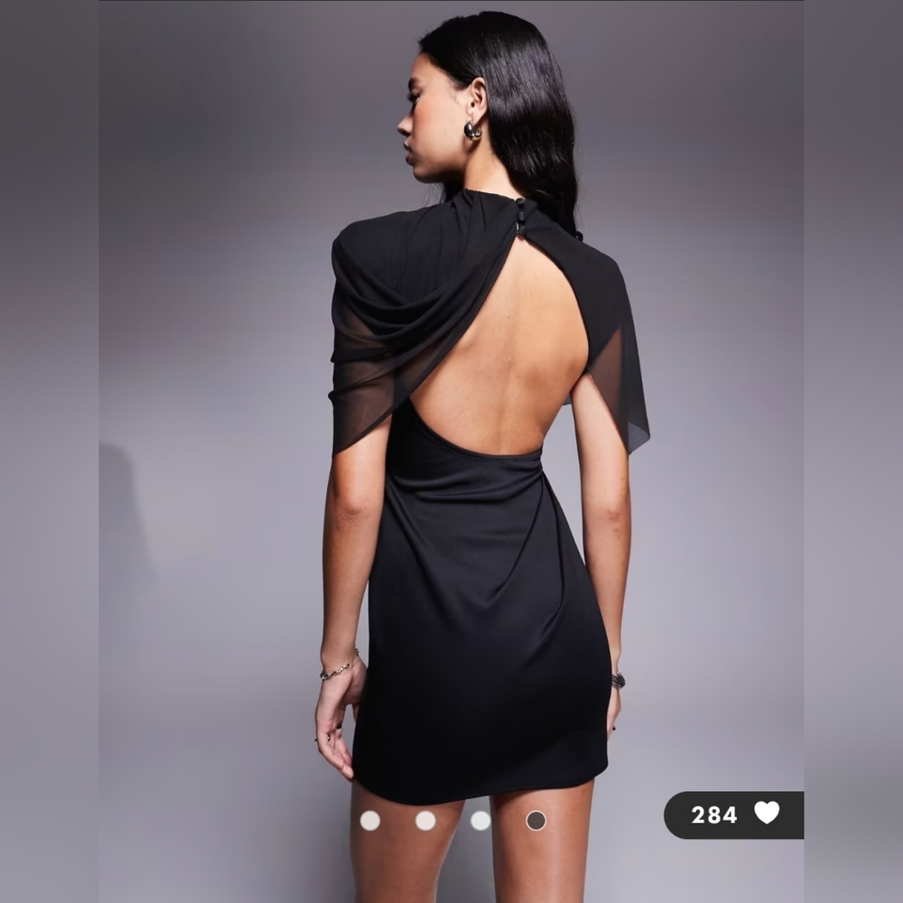 NWT ASOS DESIGN Draped Mesh Shoulder Pad Premium Mini Dress Size 14 In Black - Picture 9 of 12